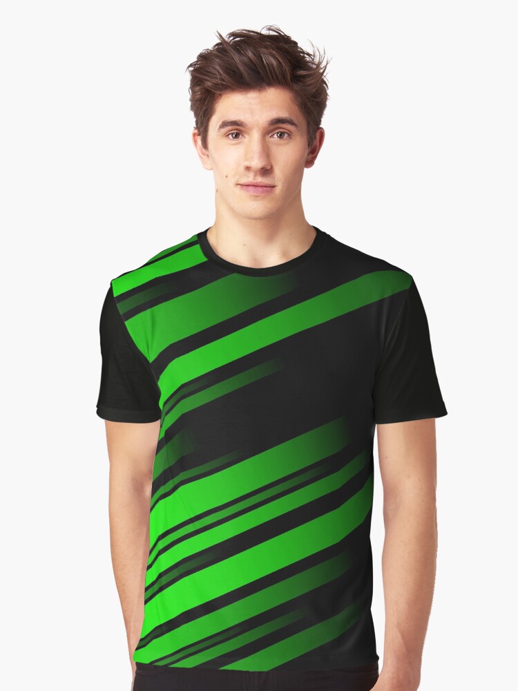 Abstract Neon Green and Black Striped Backround Graphic T-Shirt