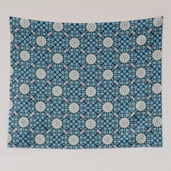 Item preview, White Floral and Vine Pattern on Blue Background designed and sold by ConduitExcel.