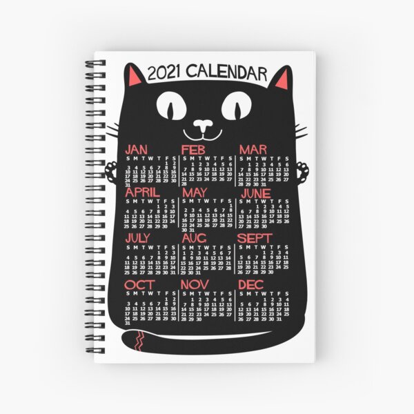 Cahier A Spirale Annee De Calendrier Chat Noir Mignon Style Retro Par Emkayhess Redbubble