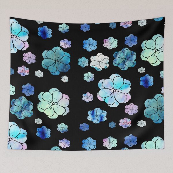 Item preview, Watercolor flowers pattern blue colors with pink shades designed and sold by Aura-E.