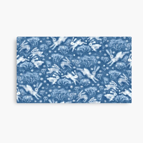 Hares Field, Winter Rabbits Bunnies Pattern Wool Texture Wedgewood Blue Canvas Print