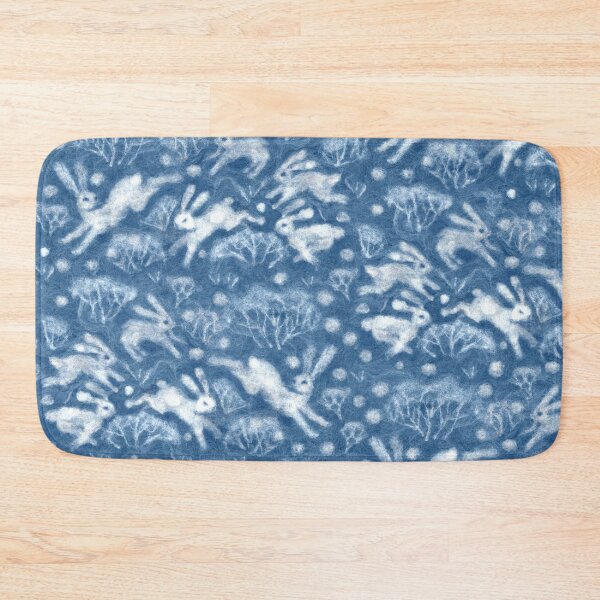 Item preview, Hares Field, Winter Rabbits Bunnies Pattern Wool Texture Wedgewood Blue designed and sold by Julia Khoroshikh.
