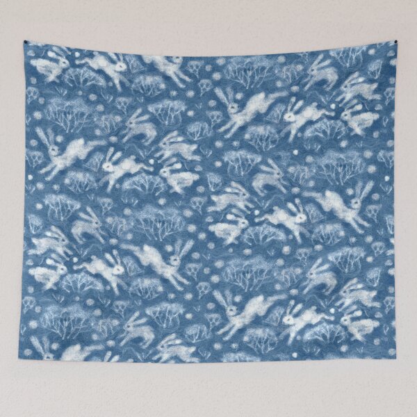 Item preview, Hares Field, Winter Rabbits Bunnies Pattern Wool Texture Wedgewood Blue designed and sold by Julia Khoroshikh.