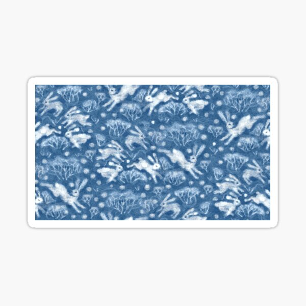 Hares Field, Winter Rabbits Bunnies Pattern Wool Texture Wedgewood Blue Sticker