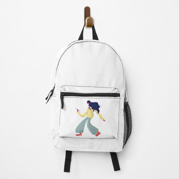 Item preview, illustration of a cute athletic girl running with phone and talcs, in a hurry. designed and sold by TanaLuna.