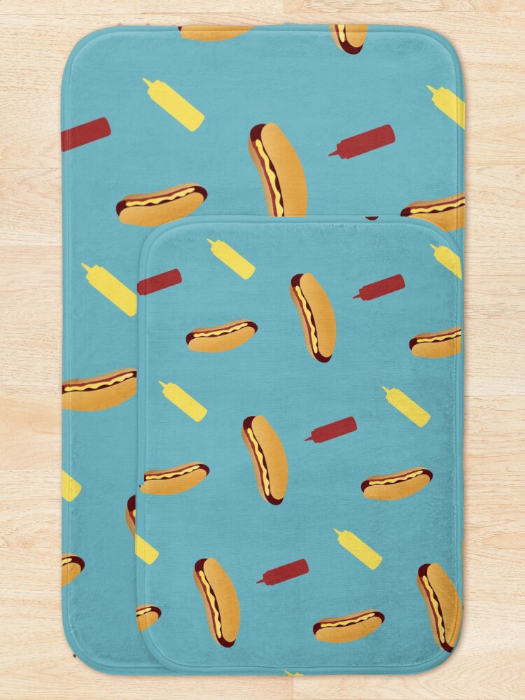 Thumbnail 5 of 6, Bath Mat, Tumbling Hot Dog Pattern designed and sold by DesignsthatSlap.
