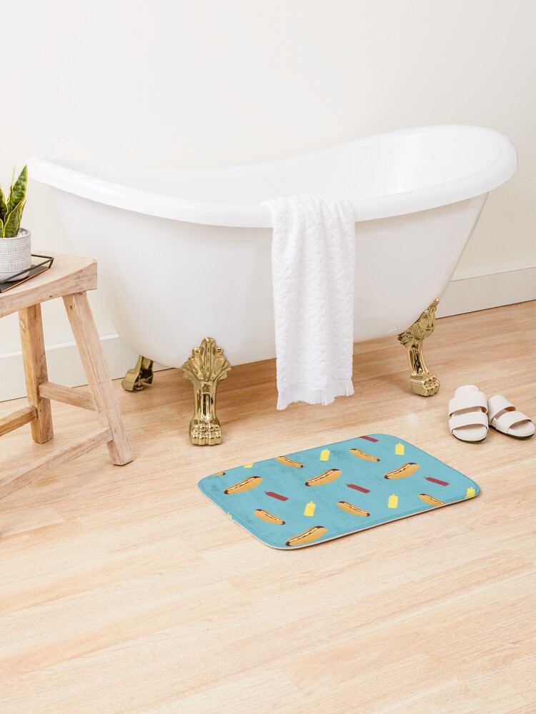Thumbnail 2 of 6, Bath Mat, Tumbling Hot Dog Pattern designed and sold by DesignsthatSlap.