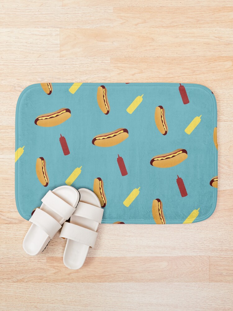 Thumbnail 1 of 6, Bath Mat, Tumbling Hot Dog Pattern designed and sold by DesignsthatSlap.