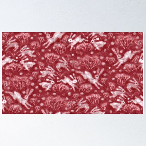 Item preview, Hares Field, Jumping Rabbits Winter Holidays Pattern, Red Burgundy designed and sold by Julia Khoroshikh.