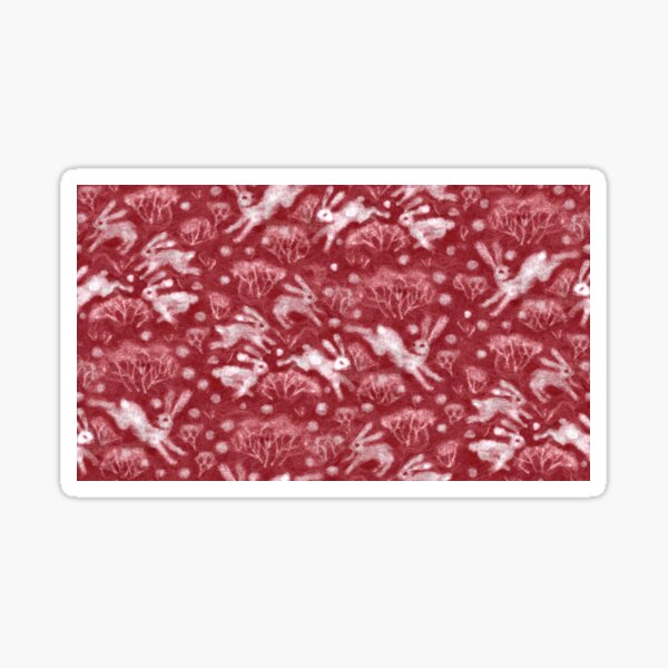 Hares Field, Jumping Rabbits Winter Holidays Pattern, Red Burgundy Sticker