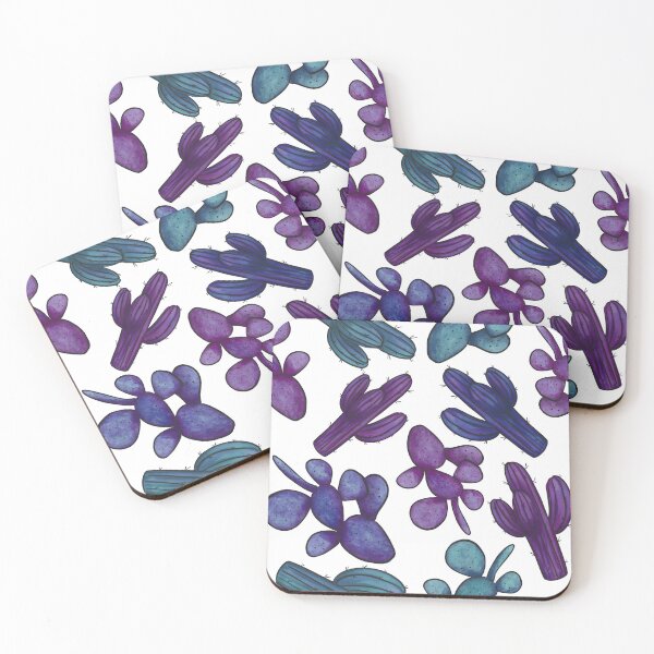 Item preview, Blue Purple Watercolour Saguaro and Opuntia Cactus Pattern designed and sold by marta-maria.