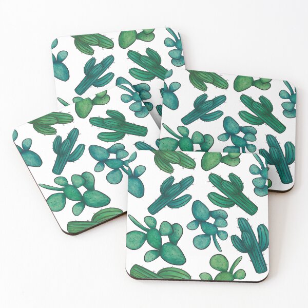 Item preview, Green Blue Watercolour Saguaro and Opuntia Cactus Pattern designed and sold by marta-maria.