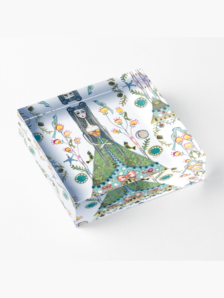 Alternate view of Long Hair Queen Mary of Scots portrait, Royal Woman, Floral background Acrylic Block