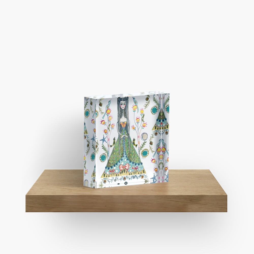 Long Hair Queen Mary of Scots portrait, Royal Woman, Floral background Acrylic Block