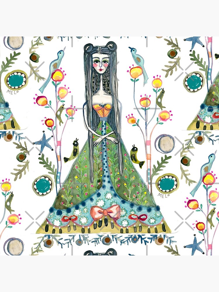 Long Hair Queen Mary of Scots portrait, Royal Woman, Floral background by meloearth