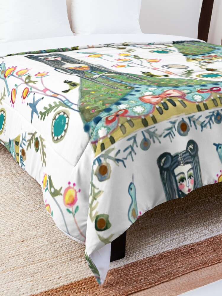 Alternate view of Long Hair Queen Mary of Scots portrait, Royal Woman, Floral background Comforter