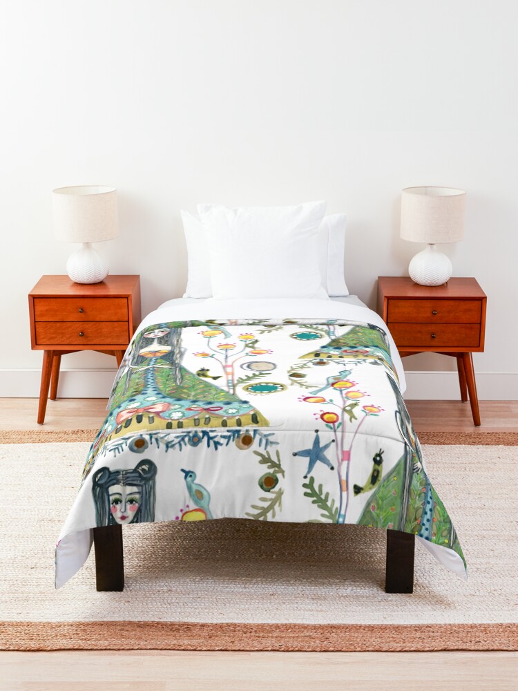Alternate view of Long Hair Queen Mary of Scots portrait, Royal Woman, Floral background Comforter