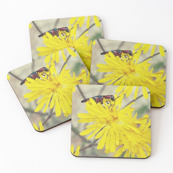 Item preview, Colorful insect on yellow dandelion flower designed and sold by NatureNature.