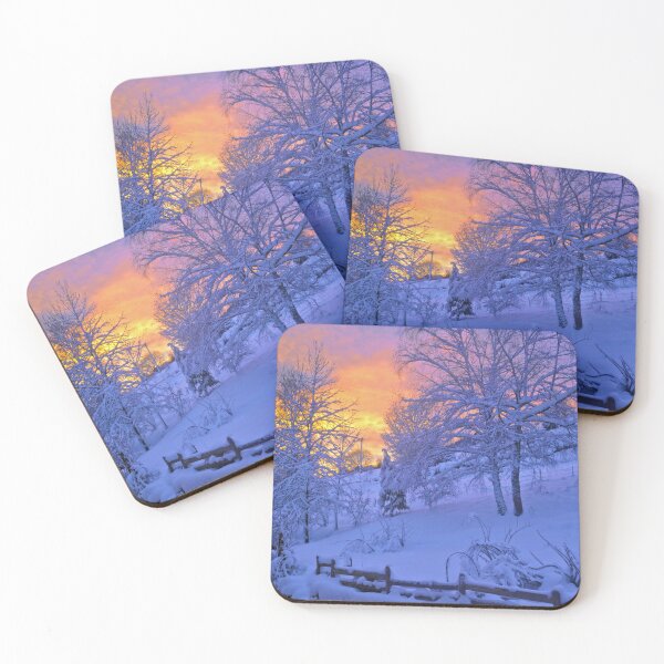Item preview, Sunset, winter, trees, nature, landscape, sunrise, sun, blue, explore, snow, mountains, ski, designed and sold by prteacool.