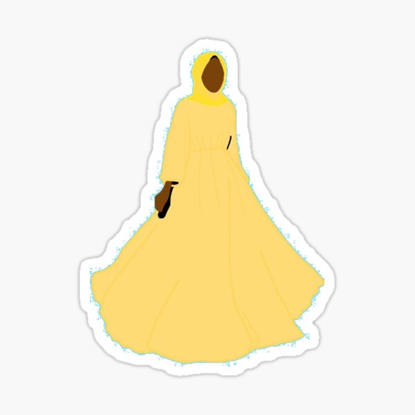 Vector illustration black hijabi girl in yellow dress Sticker