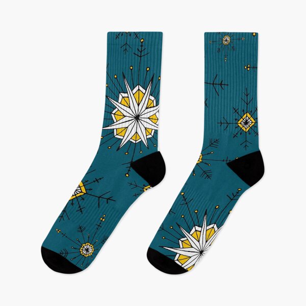 Item preview, Snowflakes in Mustard and White on Dark Teal designed and sold by FEM-creative.