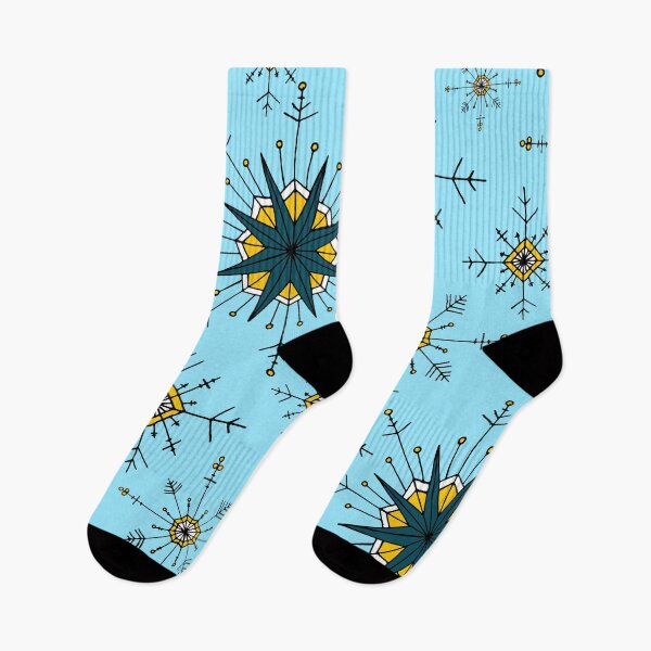 Item preview, Snowflakes in Mustard and Teal on Blue designed and sold by FEM-creative.
