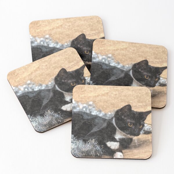 Item preview, Tuxedo Kitten Tinsel and Lights Painterly designed and sold by mljdwhite.