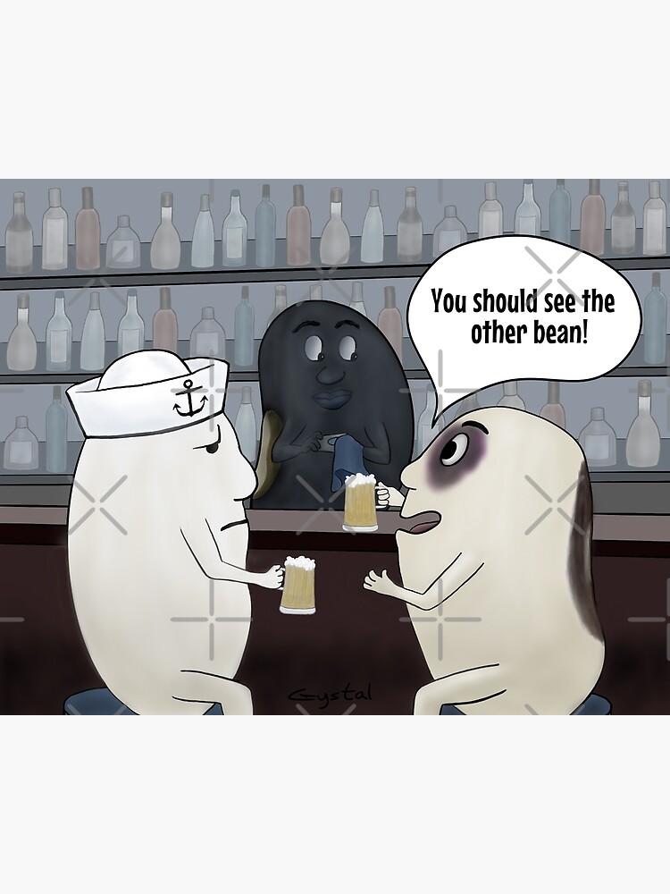 "Blackeyed Pea with a Black Eye funny cartoon on black background