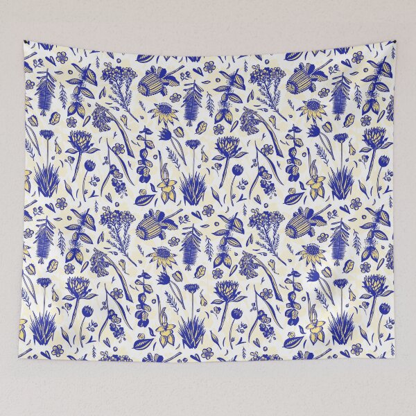 Item preview, Australian Flower Sketches Blue designed and sold by SakuraSkies.