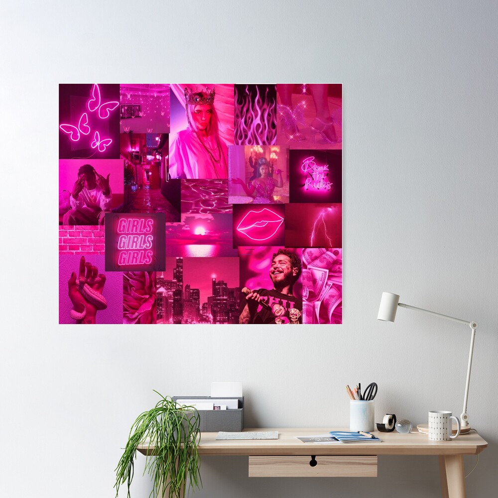 Neon Pink Wall Collage Kit DIGITAL, Hot Pink Aesthetic Room Decor