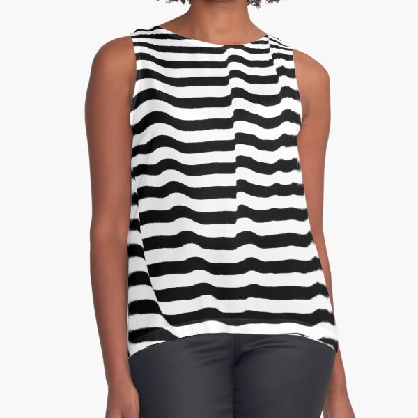Black on white stripes. Print and fabric Sleeveless Top