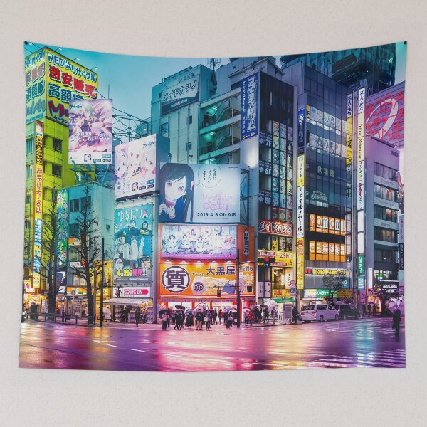 Item preview, Anime Akihabara Neon Dream many colourful reflection on the wet streets designed and sold by TokyoLuv.