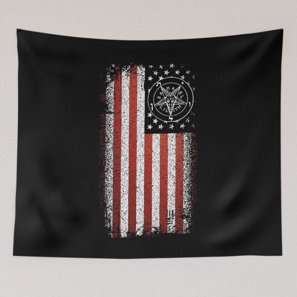 Item preview, Satanic Pentagram Baphomet Goat American Flag  designed and sold by h44k0n.