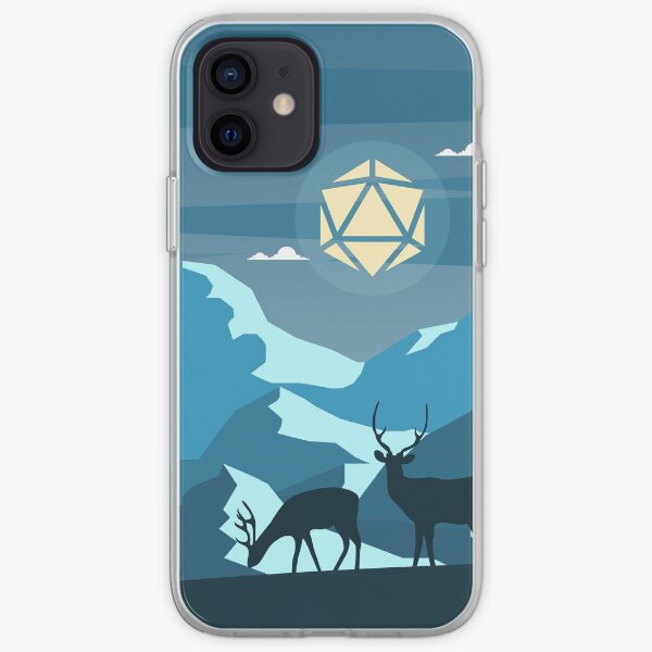 Night Mountain Hike Polyhedral D20 Dice Moon with Deers RPG Landscape iPhone Soft Case