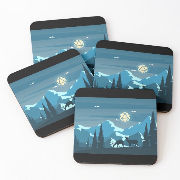 Item preview, Night Mountain Hike Polyhedral D20 Dice Moon with Deers RPG Landscape designed and sold by pixeptional.