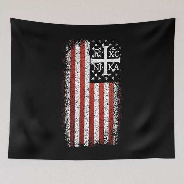 Item preview, ICXC NIKA Christogram Cross American Flag Christian designed and sold by h44k0n.