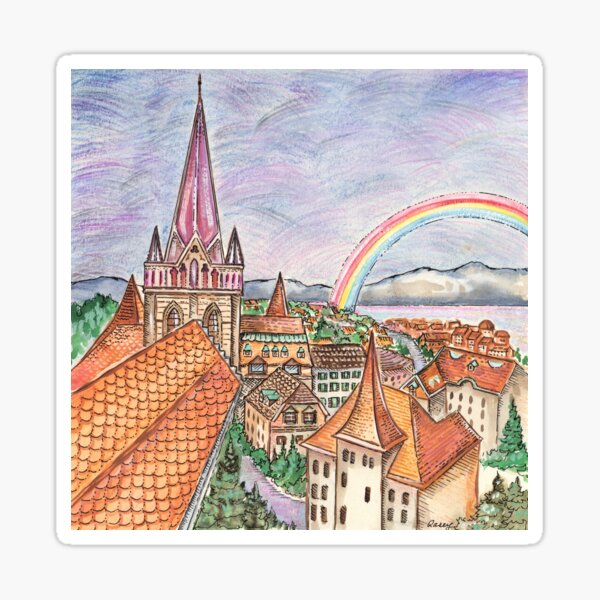 Rooftops over Lausanne Sticker