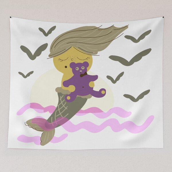 Item preview,  mermaid with a Teddy bear and sun designed and sold by R-728.