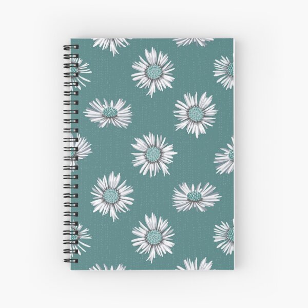White-green asters on green Spiral Notebook