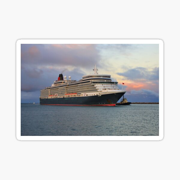 Cruise Ship Queen Elizabeth and tug early morning Sticker