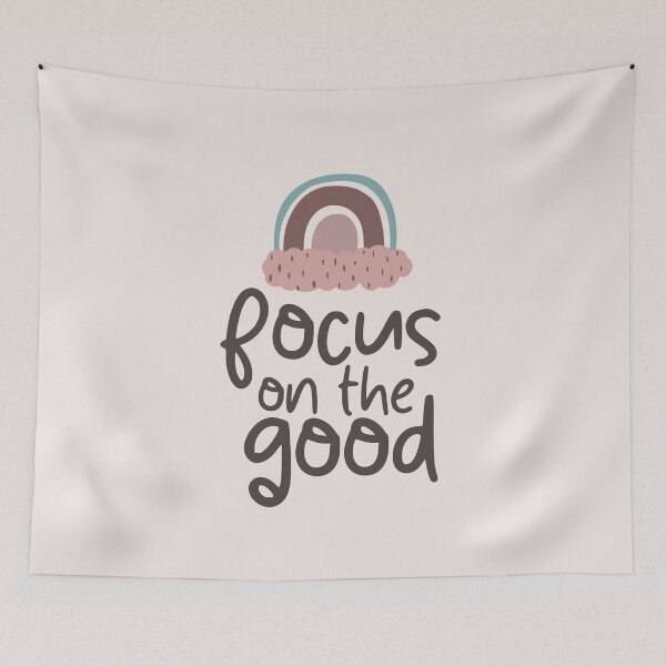 Item preview, Focus On The Good Boho Cute Pink Neutral Rainbow Print designed and sold by zedonee.