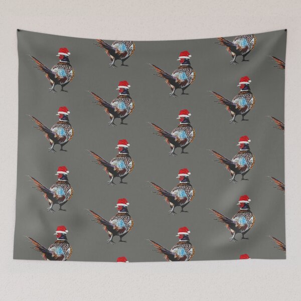 Item preview, Christmas Pheasant with Christmas hat - Festive pheasants - game bird-  Christmas Pheasant art  designed and sold by IslesArt.