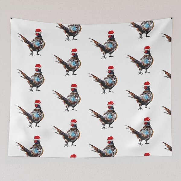 Item preview, Christmas Pheasant with Christmas hat - Festive pheasants - game bird-  Christmas Pheasant art  designed and sold by IslesArt.