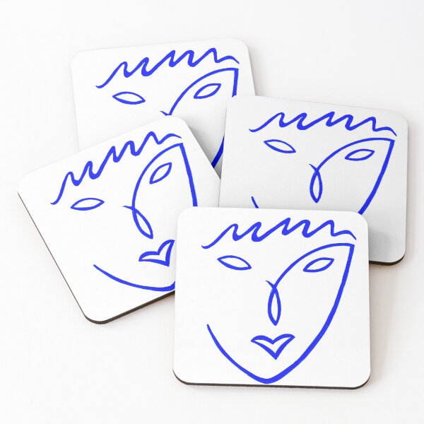 Item preview, Simple Abstract Painted Line Sketch of Face in Blue - Stylised Face designed and sold by Roro-WB.