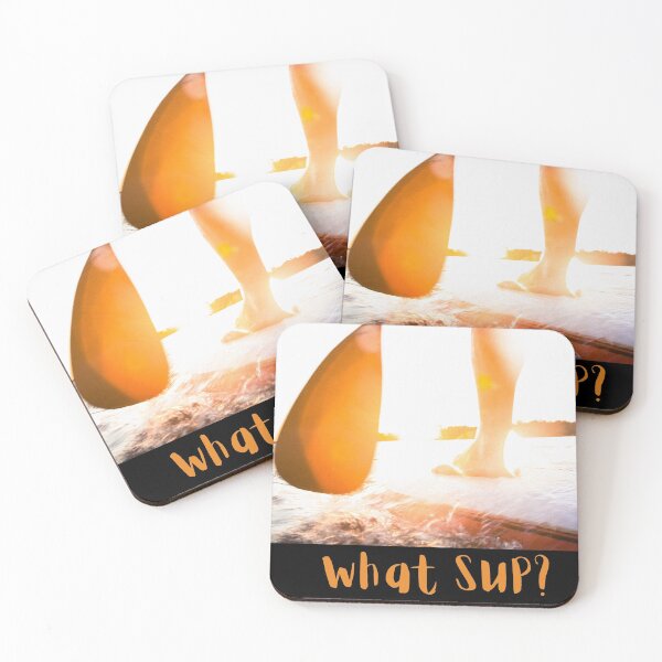 Item preview, What SUP? (Male Stand Up Paddle Boarders stand up paddleboarding). Funny play on words. Vintage sunset colours designed and sold by JellyBeenzz.