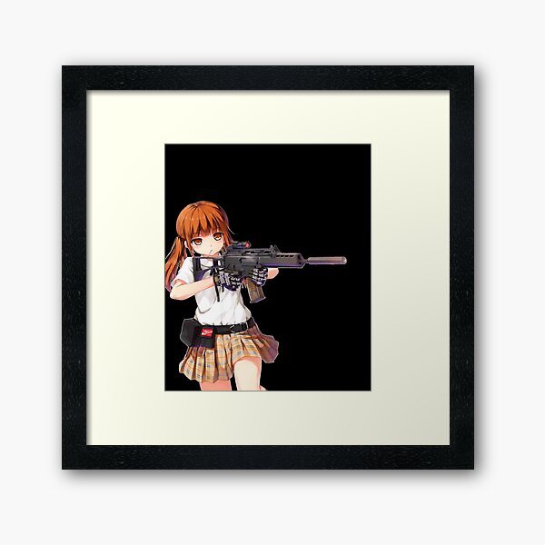 Aesthetic Anime Girl With Gun Framed Art Print By Justensamson Redbubble - roblox framed best gun