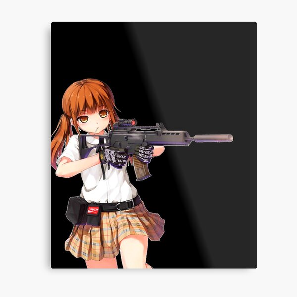 Aesthetic Anime Girl With Gun Metal Print By Justensamson Redbubble