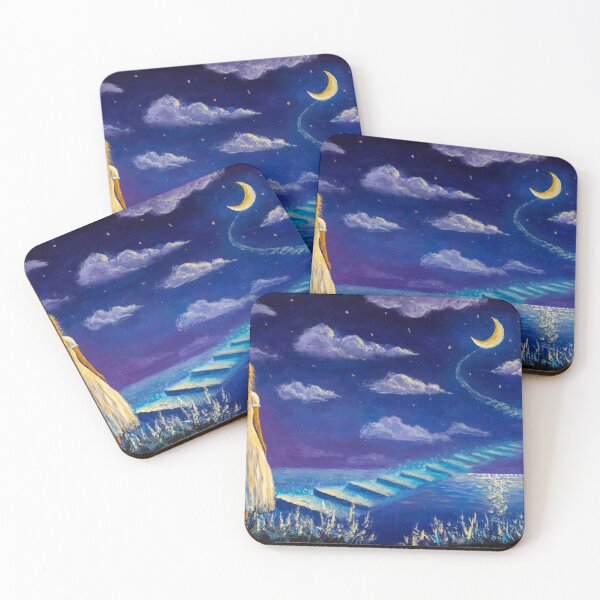 Item preview, Princess girl climbs magic steps to moon in night seascape designed and sold by rybakowvalery.