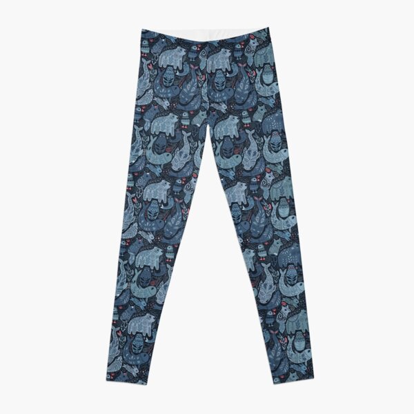 Arctic animals. Narwhal, polar bear, whale, puffin, owl, fox, bunny, seal. Leggings