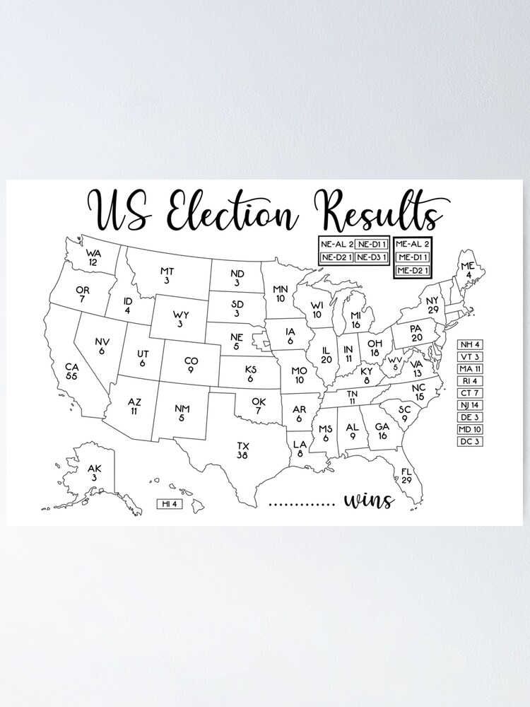 us-2020-election-colouring-map-poster-for-sale-by-artsy-cici-redbubble for My Sales Map Printable Free US 2020 ELECTION COLOURING MAP